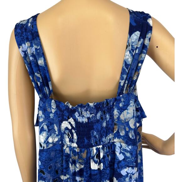 Susan Graver Printed Liquid Knit Hi-Low Hem Dress Blue Floral Size 2X Sleeveless - Picture 5 of 10
